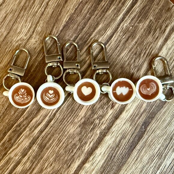 NEW Adorable 5-Pc Mini Coffee Cup Keychain - Heart Latte With Lobster Buckle - Picture 1 of 6